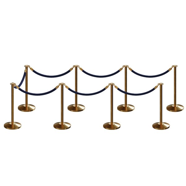 Montour Line Stanchion Post and Rope Kit Sat.Brass, 8 Flat Top 7 Dark Blue Rope C-Kit-8-SB-FL-7-PVR-DB-PB